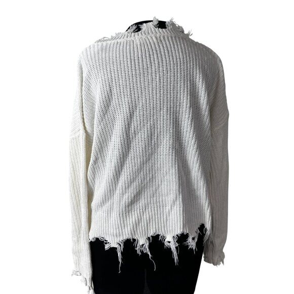 Distressed White V-Neck Sweater Jolie & Joy Large - Picture 3 of 10